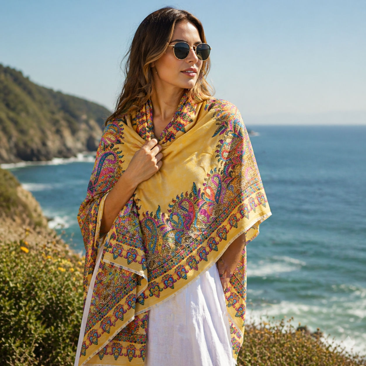Beige Kashmiri Kani Wool Scarf